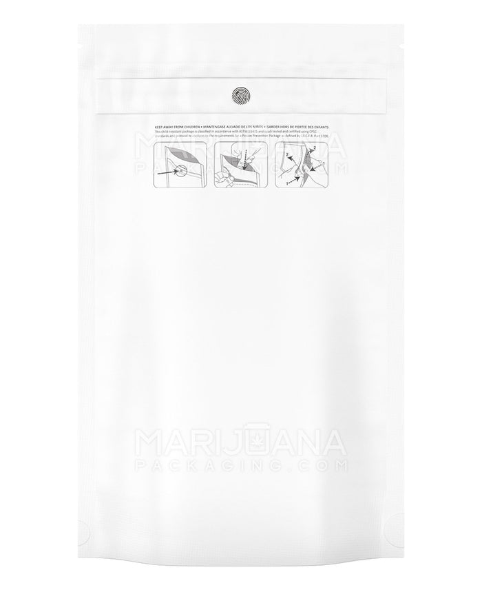 Child Resistant & Tamper Evident DymaPak White Mylar Bag | 6in x 9.8in - 28g | Sample Image