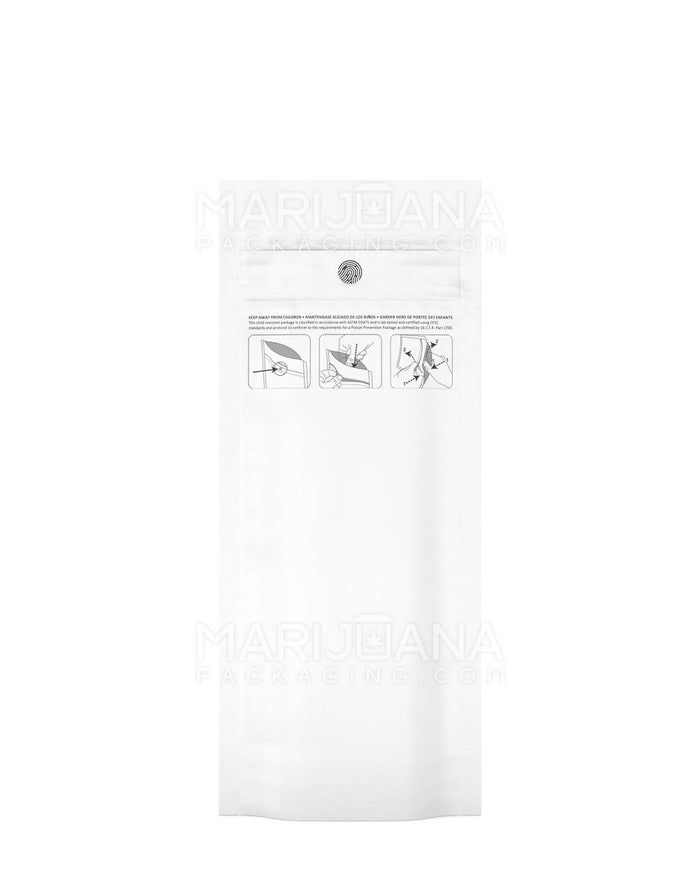 Child Resistant & Tamper Evident DymaPak White Mylar Bags for Pre-Roll/Syringe | 3in x 7.3in - 2.5g | Sample Image