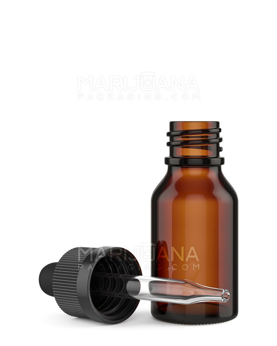 Child Resistant Glass Tincture Bottles w/ Ribbed Black Droper Cap | 15mL - Amber | Sample - 1