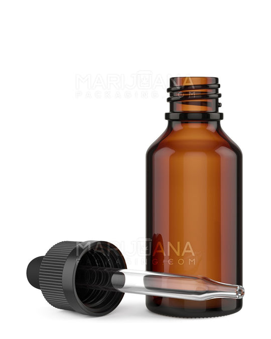 Child Resistant Glass Tincture Bottles w/ Ribbed Black Droper Cap | 30mL - Amber | Sample - 1