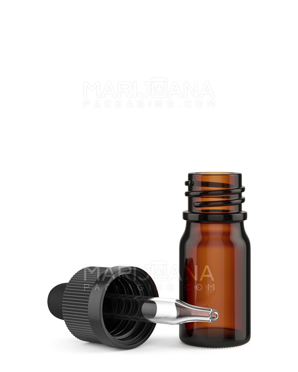 Child Resistant Glass Tincture Bottles w/ Ribbed Black Droper Cap | 5mL - Amber | Sample - 1