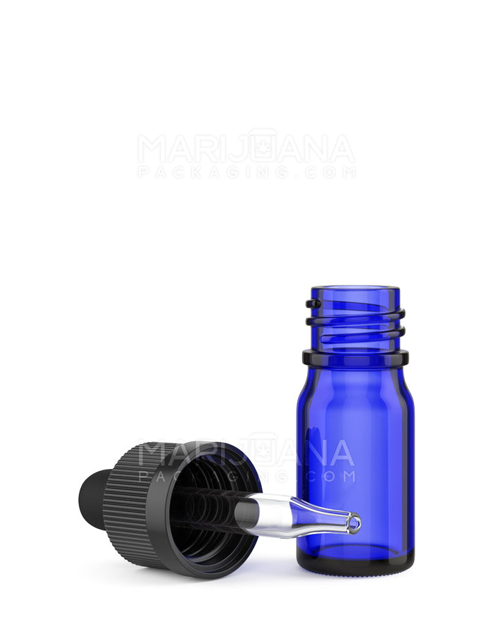 Child Resistant | Glass Tincture Bottles w/ Black Ribbed Dropper Cap | 5mL - Blue - 120 Count Image