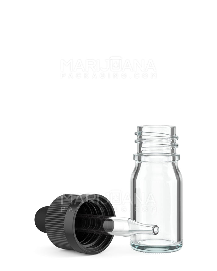 Child Resistant | Glass Tincture Bottles w/ Black Ribbed Dropper Cap | 5mL - Clear - 120 Count Image