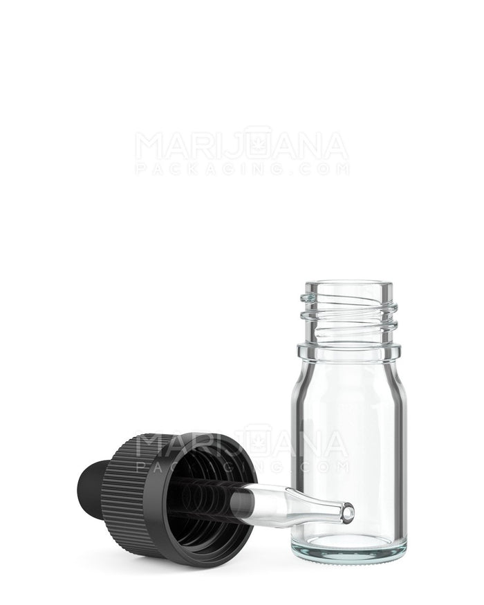 Child Resistant Glass Tincture Bottles w/ Ribbed Black Droper Cap | 5mL - Clear | Sample Image