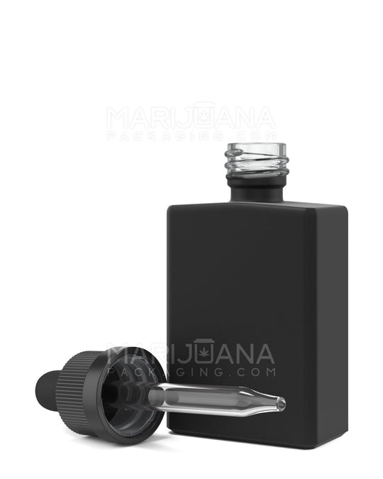 Child Resistant | Rectangular Glass Tincture Bottles w/ Black Ribbed Dropper Cap | 30mL - Matte Black | Sample - 1