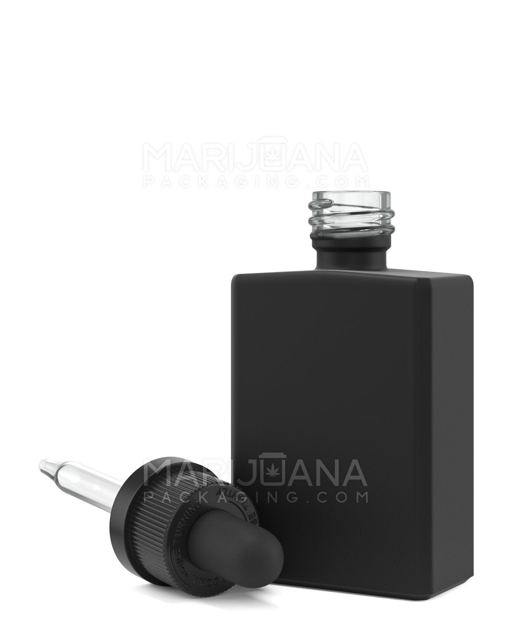 Child Resistant | Rectangular Glass Tincture Bottles w/ Black Ribbed Dropper Cap | 30mL - Matte Black | Sample - 6