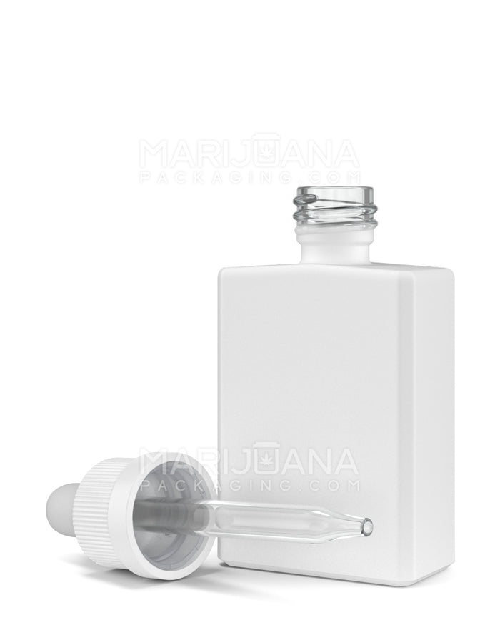 Child Resistant | Rectangular Glass Tincture Bottles w/ White Ribbed Dropper Cap | 30mL - Matte White - 120 Count Image