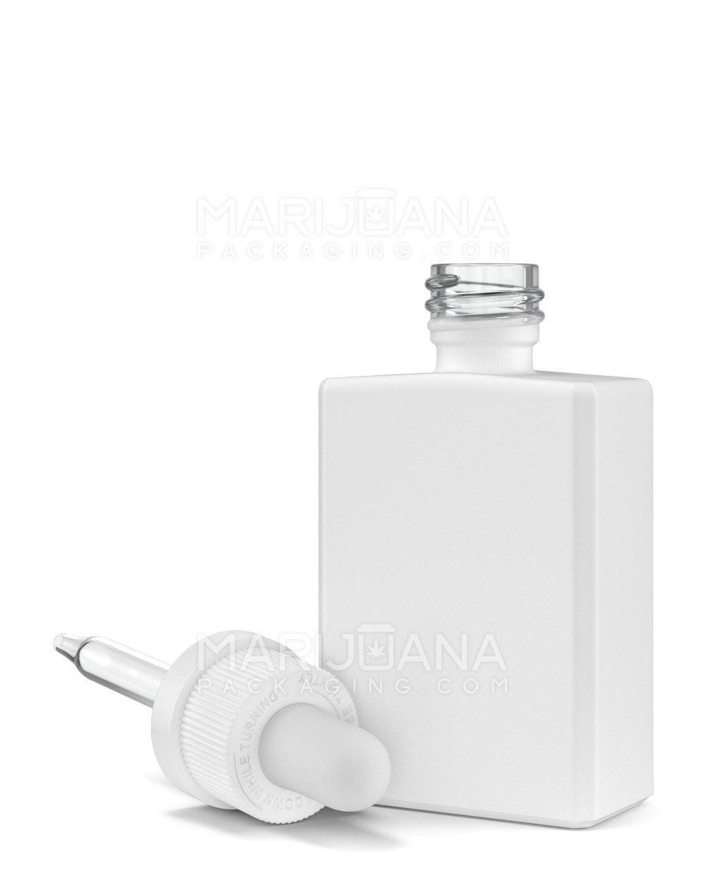 Child Resistant | Rectangular Glass Tincture Bottles w/ White Ribbed Dropper Cap | 30mL - Matte White | Sample - 6