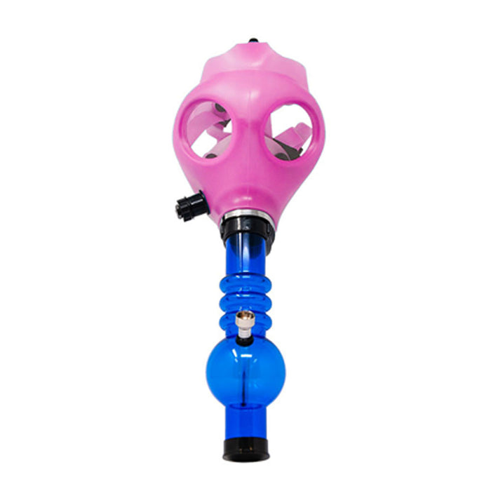 Glow-in-the-Dark | Gas Mask Acrylic Water Pipe | 8in Tall - Grommet Bowl - Pink Image