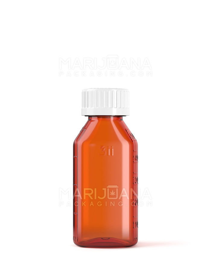 Child Resistant Push Down & Turn Plastic Syrup Bottles | 2oz - Amber | Sample Image