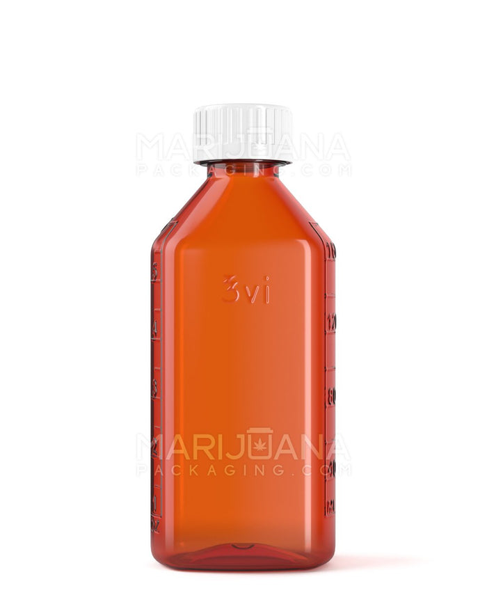 Child Resistant Push Down & Turn Plastic Syrup Bottles | 6oz - Amber | Sample Image