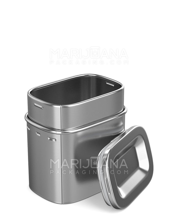 Child Resistant & Sustainable 100% Recyclable PushTin Medium Container | 2oz - Silver Tin | Sample Image