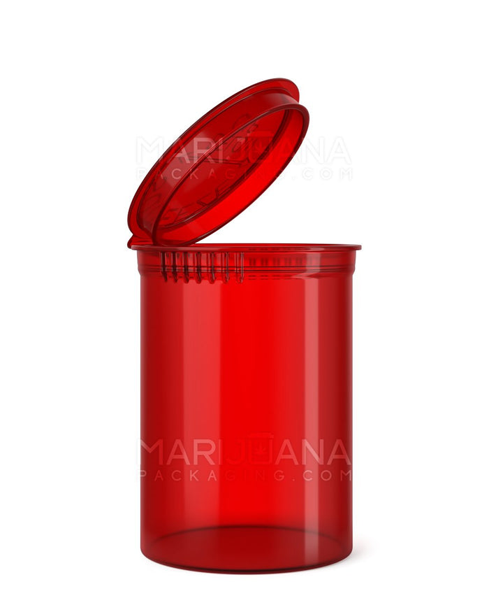 Child Resistant Transparent Red Pop Top Bottles | 30dr - 7g | Sample Image