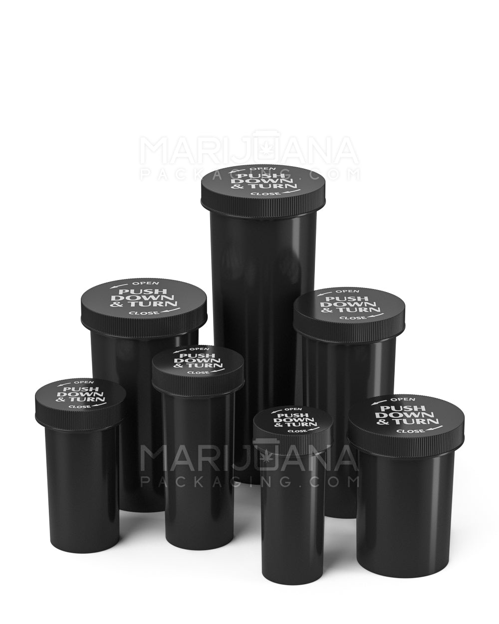 Child Resistant | Opaque Black Push Down & Turn Cap Vial | 8dr - 1g - 420 Count - 8