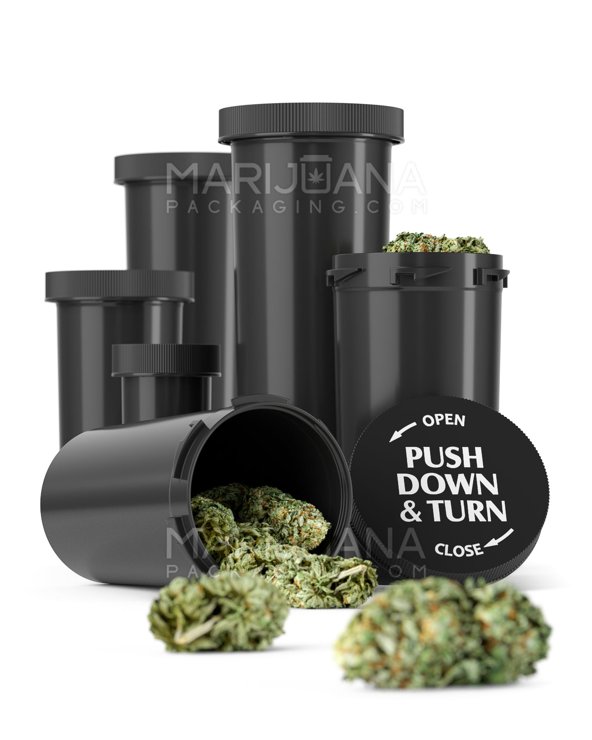 Child Resistant | Opaque Black Push Down & Turn Cap Vial | 30dr - 7g - 180 Count - 9