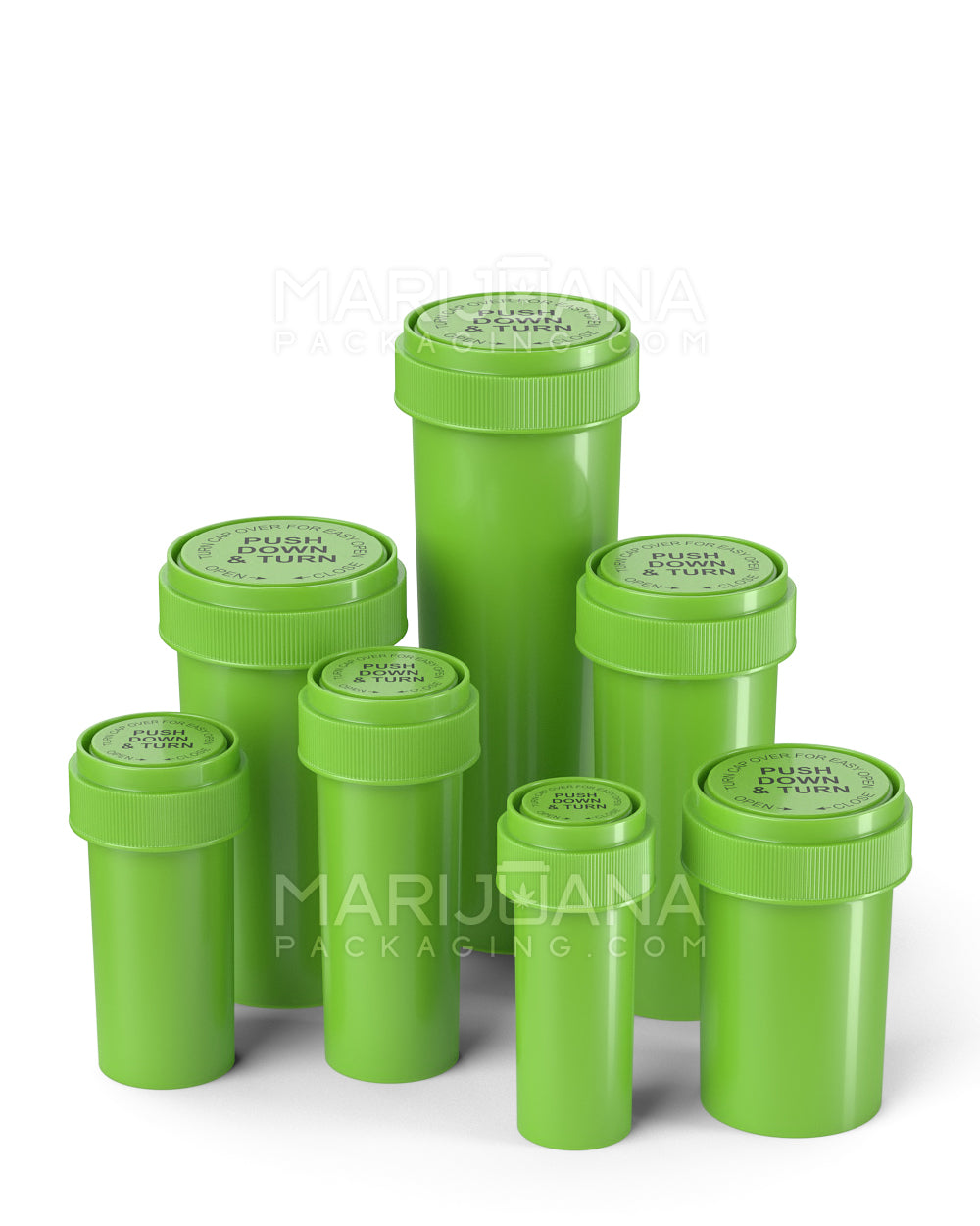 Child Resistant | Opaque Green Reversible Cap Vials | 60dr - 14g - 100 Count - 10