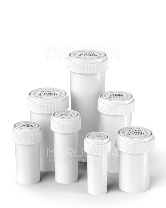 Child Resistant | Opaque White Reversible Cap Vials | 40dr - 10g - 150 Count - 10