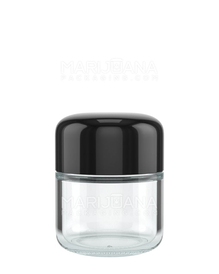 Child Resistant Rounded Base Clear Glass Jars w/ Smooth Black Dome Cap | 55mm - 2oz | Sample Image