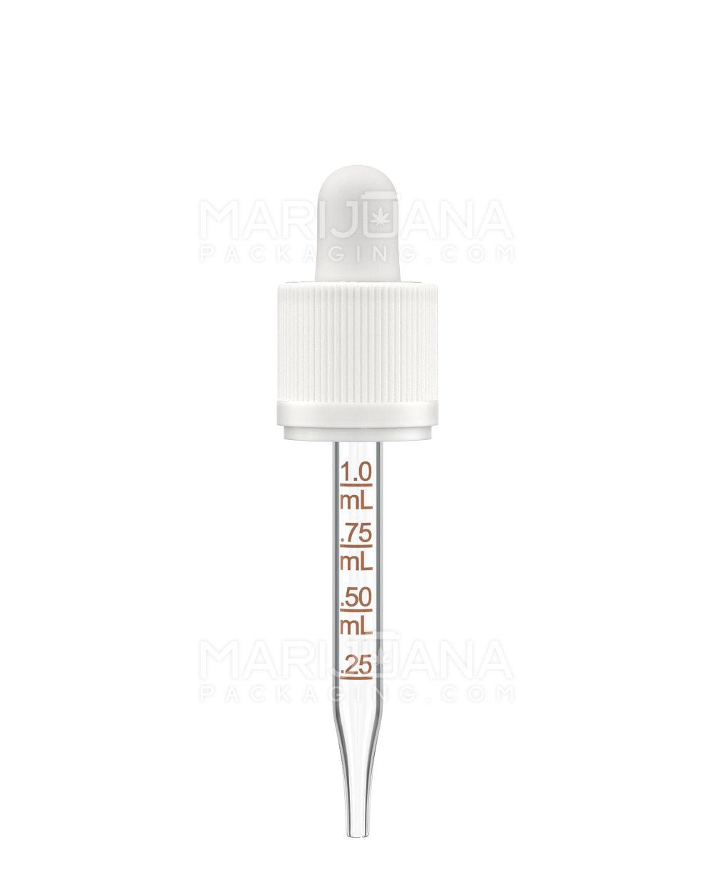 Child Resistant & Tamper Evident | White Graduated Ribbed Glass Dropper Cap | 30mL - 1mL | Sample - 1