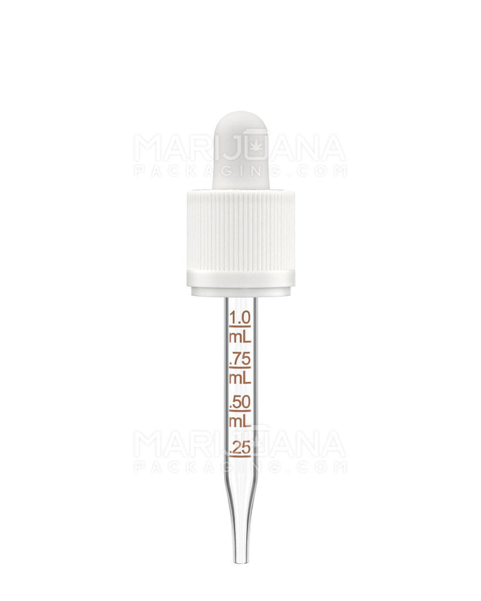 Child Resistant & Tamper Evident | White Graduated Ribbed Glass Dropper Cap | 30mL - 1mL | Sample Image