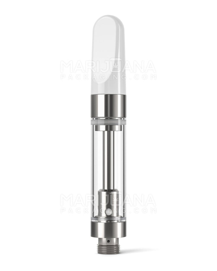 Ceramic Core Glass Vape Cartridge with Flat White Plastic Mouthpiece | 1mL - Press On | Sample Image