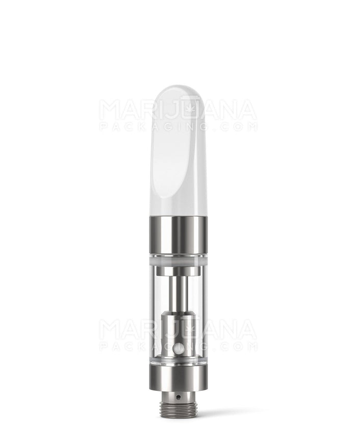 Ceramic Core Glass Vape Cartridge with Flat White Plastic Mouthpiece | 0.5mL - Press On | Sample Image