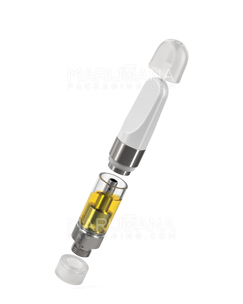 Ceramic Core Glass Vape Cartridge with Flat White Plastic Mouthpiece | 0.5mL - Press On - 100 Count - 8