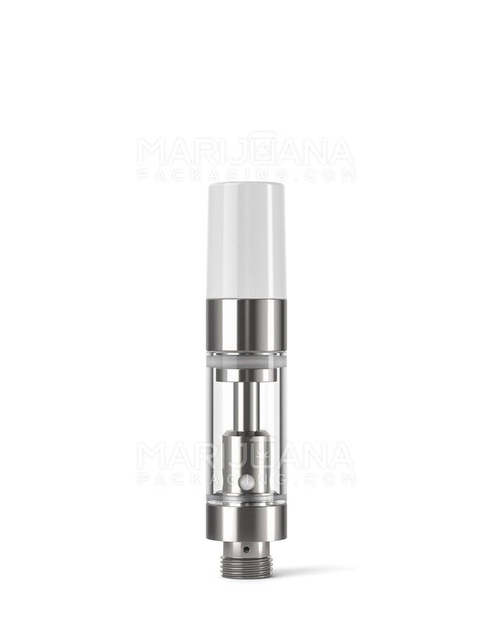 Ceramic Core Glass Vape Cartridge with Round White Plastic Mouthpiece | 0.5mL - Press On | Sample Image