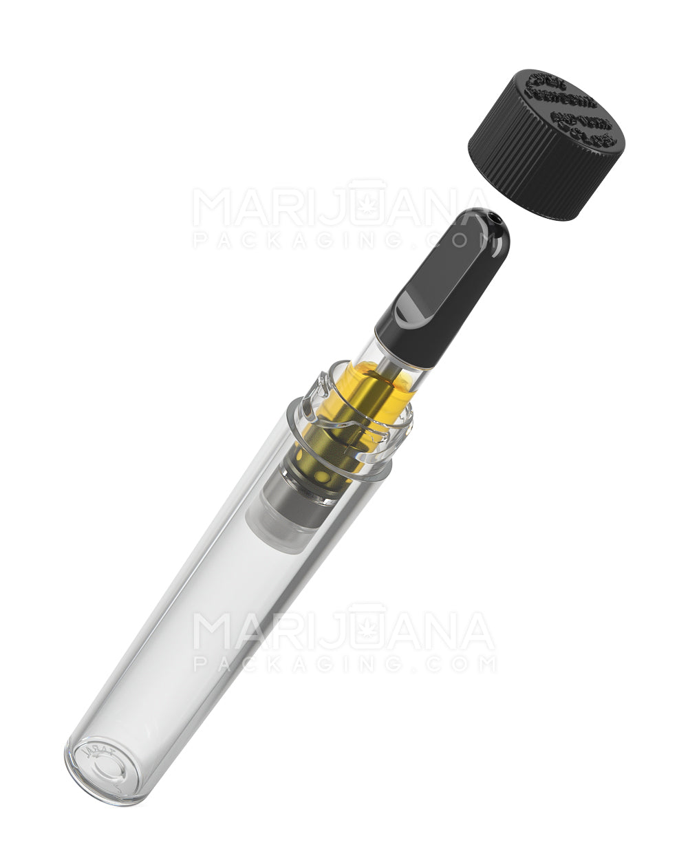 Child Resistant | Push Down & Turn Vape Cartridge Tube w/ Black Cap | 90mm - Clear - 500 Count - 3