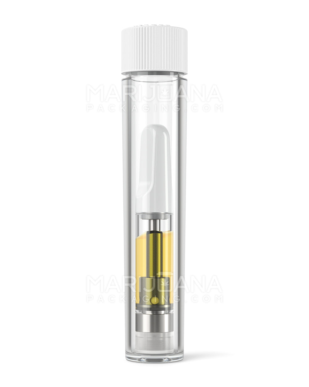 Child Resistant | Push Down & Turn Vape Cartridge Tube w/ White Cap | 90mm - Clear - 500 Count - 2