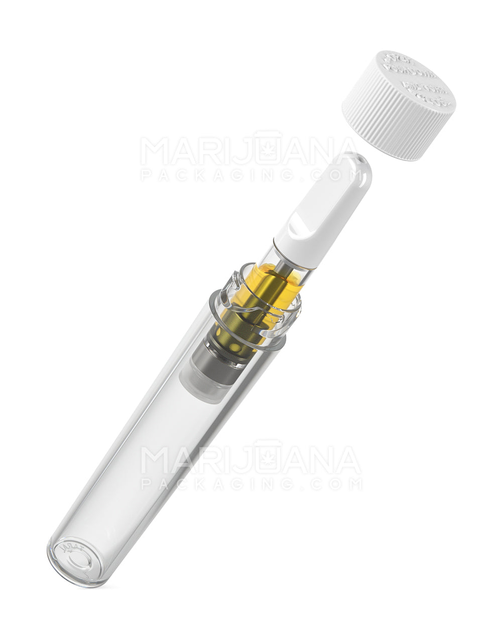 Child Resistant | Push Down & Turn Vape Cartridge Tube w/ White Cap | 90mm - Clear - 500 Count - 3