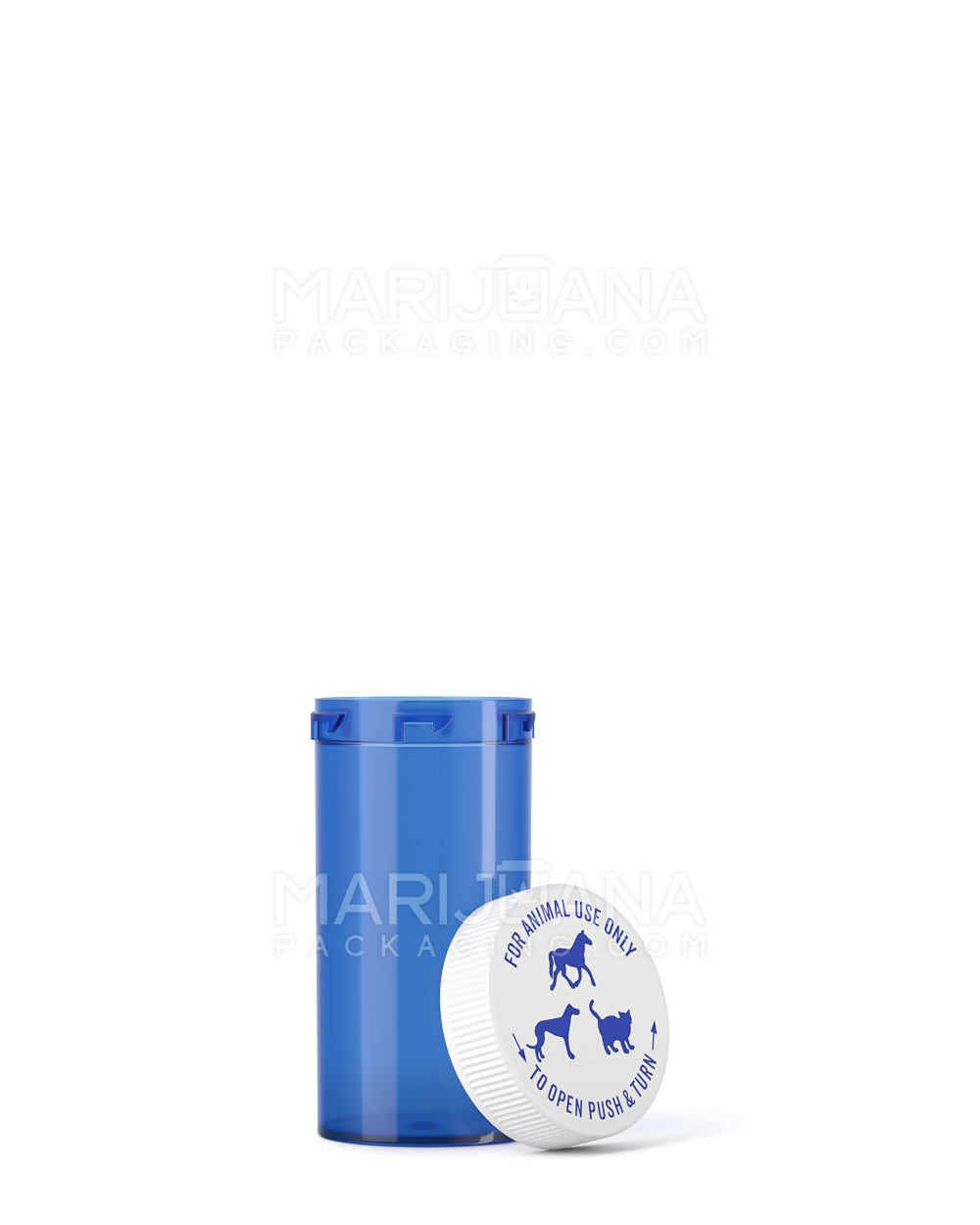 Child Resistant Transparent Blue Veterinary Push Down & Turn Cap Vial | 13dr | Sample - 12