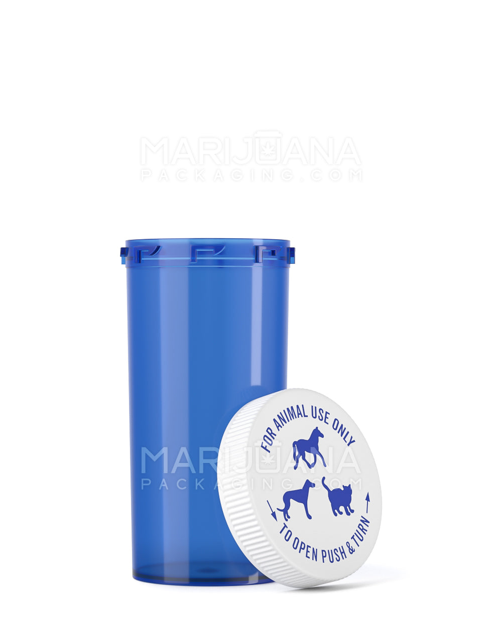 Child Resistant Transparent Blue Veterinary Push Down & Turn Cap Vial | 40dr | Sample - 12