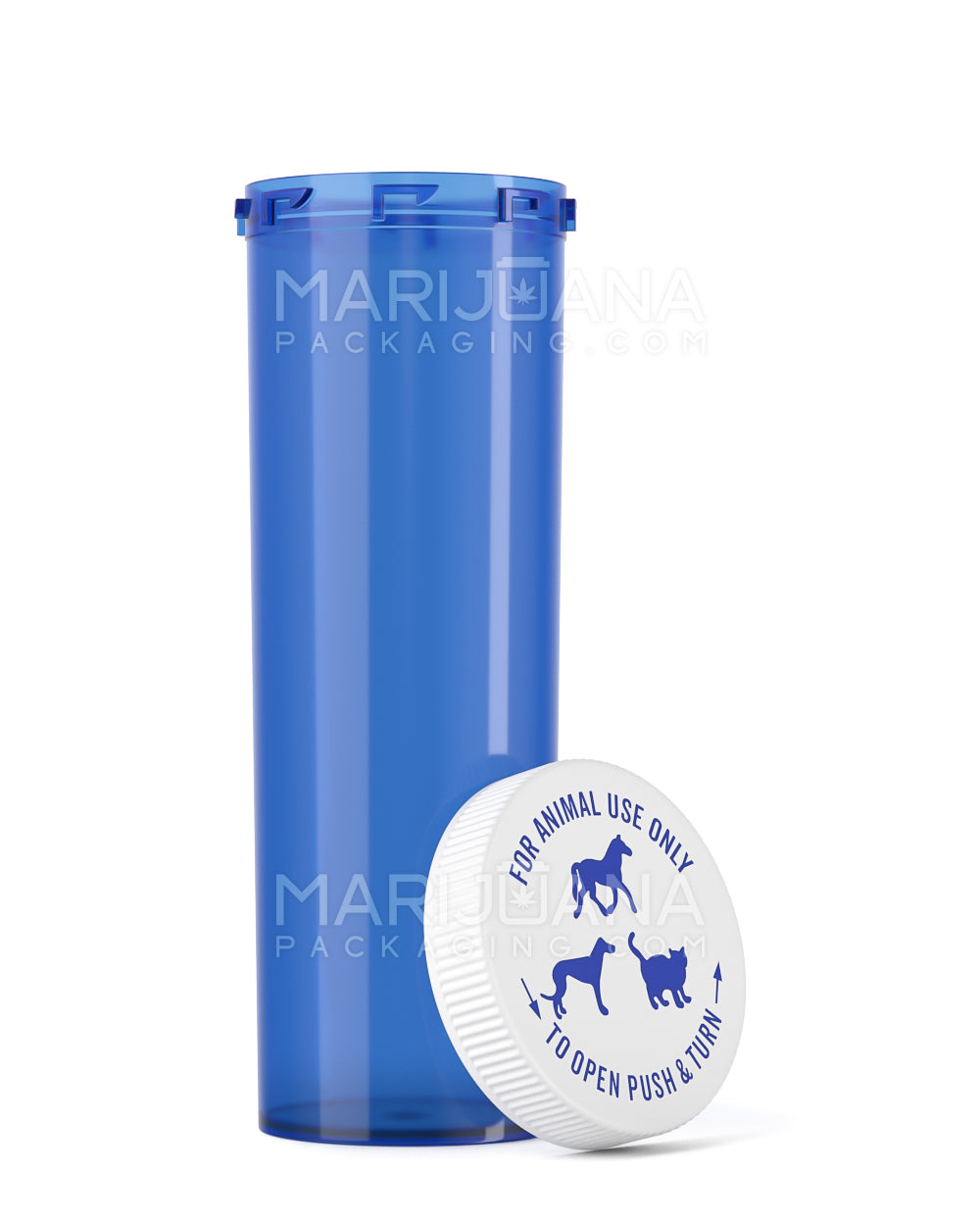 Child Resistant Transparent Blue Veterinary Push Down & Turn Cap Vial | 60dr | Sample - 12