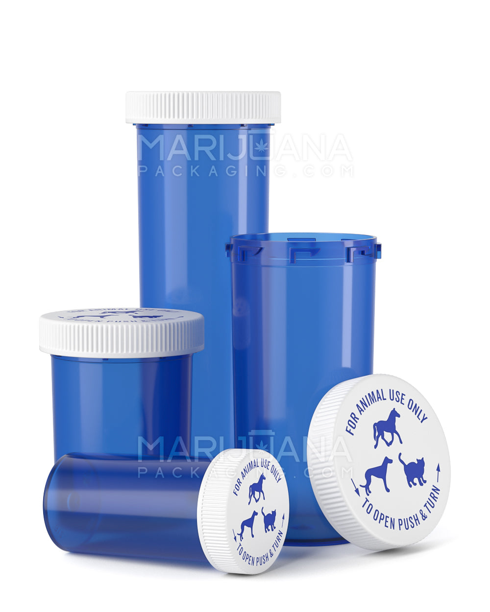 Child Resistant | Transparent Blue Veterinary Push Down & Turn Cap Vial | 13dr - 310 Count - 14