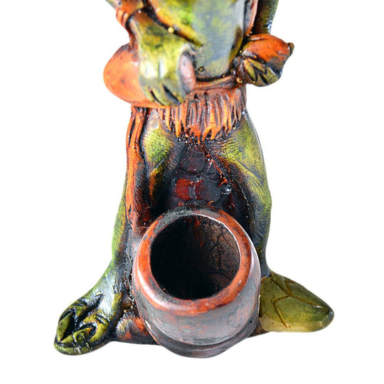 Alien Head Wood Pipe | 6in Tall - Wood Bowl - Green - 11