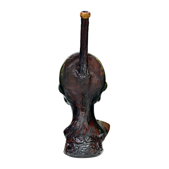 Alien Head Wood Pipe | 6in Tall - Wood Bowl - Green - 3