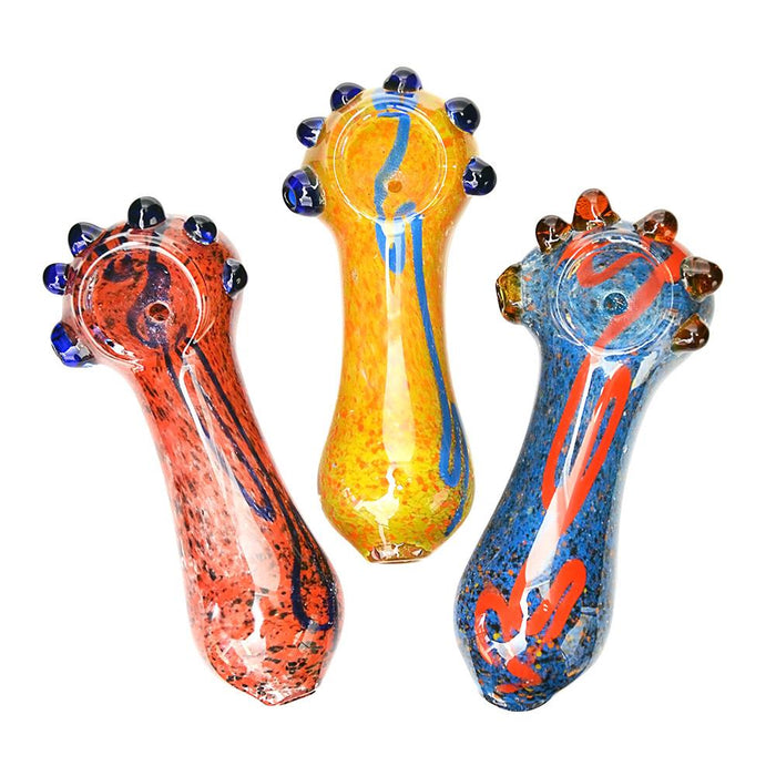 Frit & Swirl Spoon Hand Pipe w/ Multi Knockers | 4in Long - Glass - Assorted Image