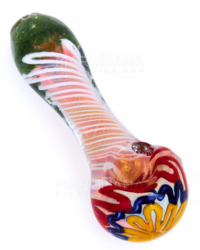 Double Blown | Frit & Multi Fumed Spoon Hand Pipe w/ Swirls | 5in Long - Glass - Assorted Image