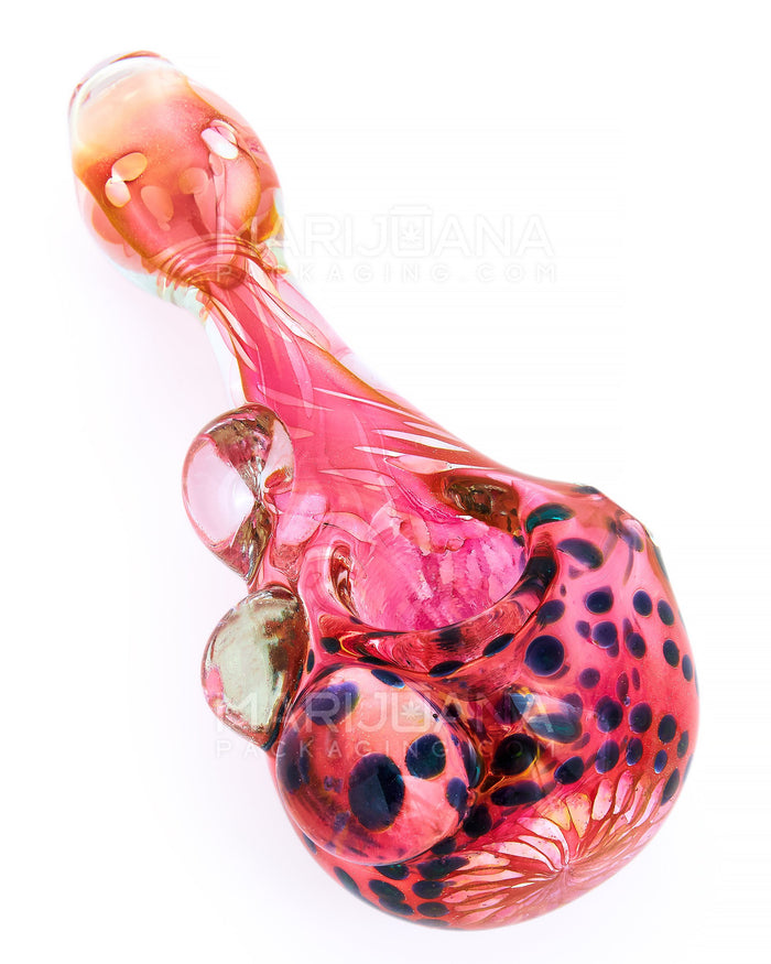 Speckled & Mixed Fumed Spoon Hand Pipe w/ Flower & Triple Knockers | 5in Long - Glass - Assorted Image