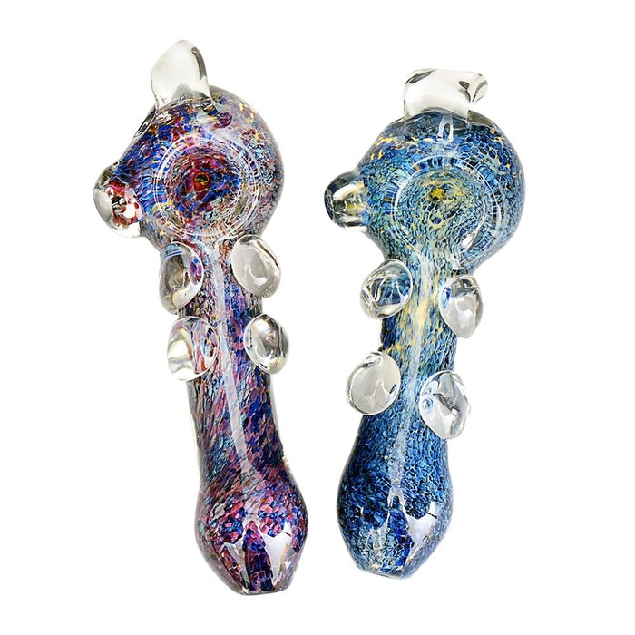 Frit Hooked Spoon Hand Pipe w/ Multi Knockers | 5.5in Long - Glass - Assorted Image