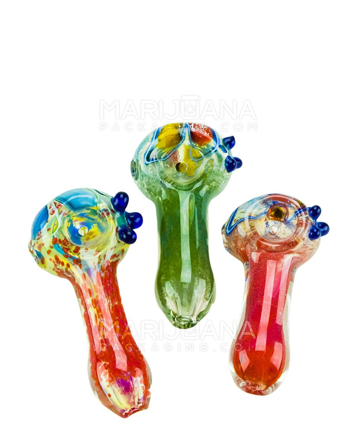 Frit & Swirl Spoon Hand Pipe w/ Triple Knockers | 3in Long - Glass - Assorted Image