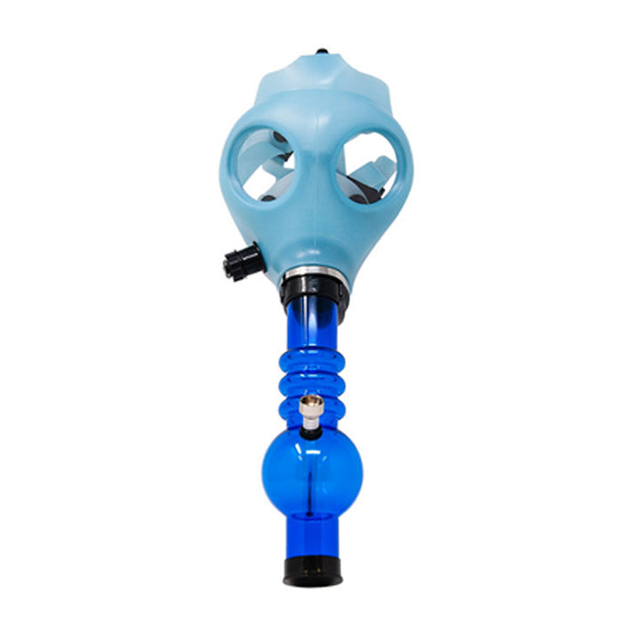 Glow-in-the-Dark | Gas Mask Acrylic Water Pipe | 8in Tall - Grommet Bowl - Blue Image