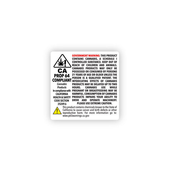 California Prop 64 Compliance Labels | 2in x 2in - Square - 1000 Count Image