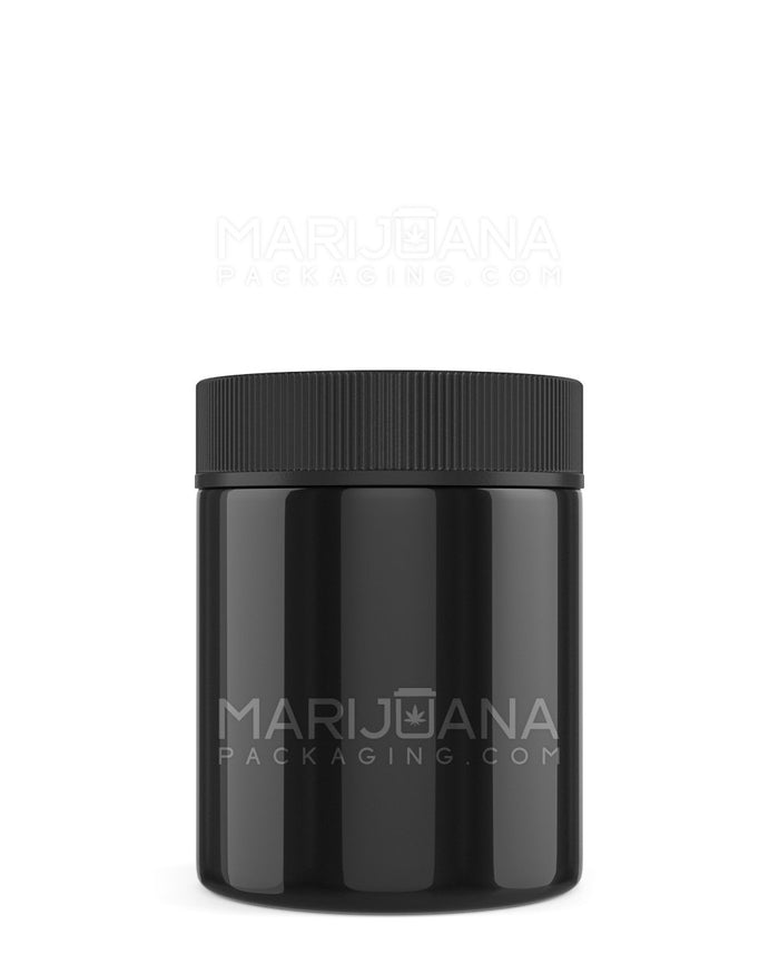 Child Resistant | Black Glass Jars with Flush Black Cap | 50mm - 4oz - 100 Count Image