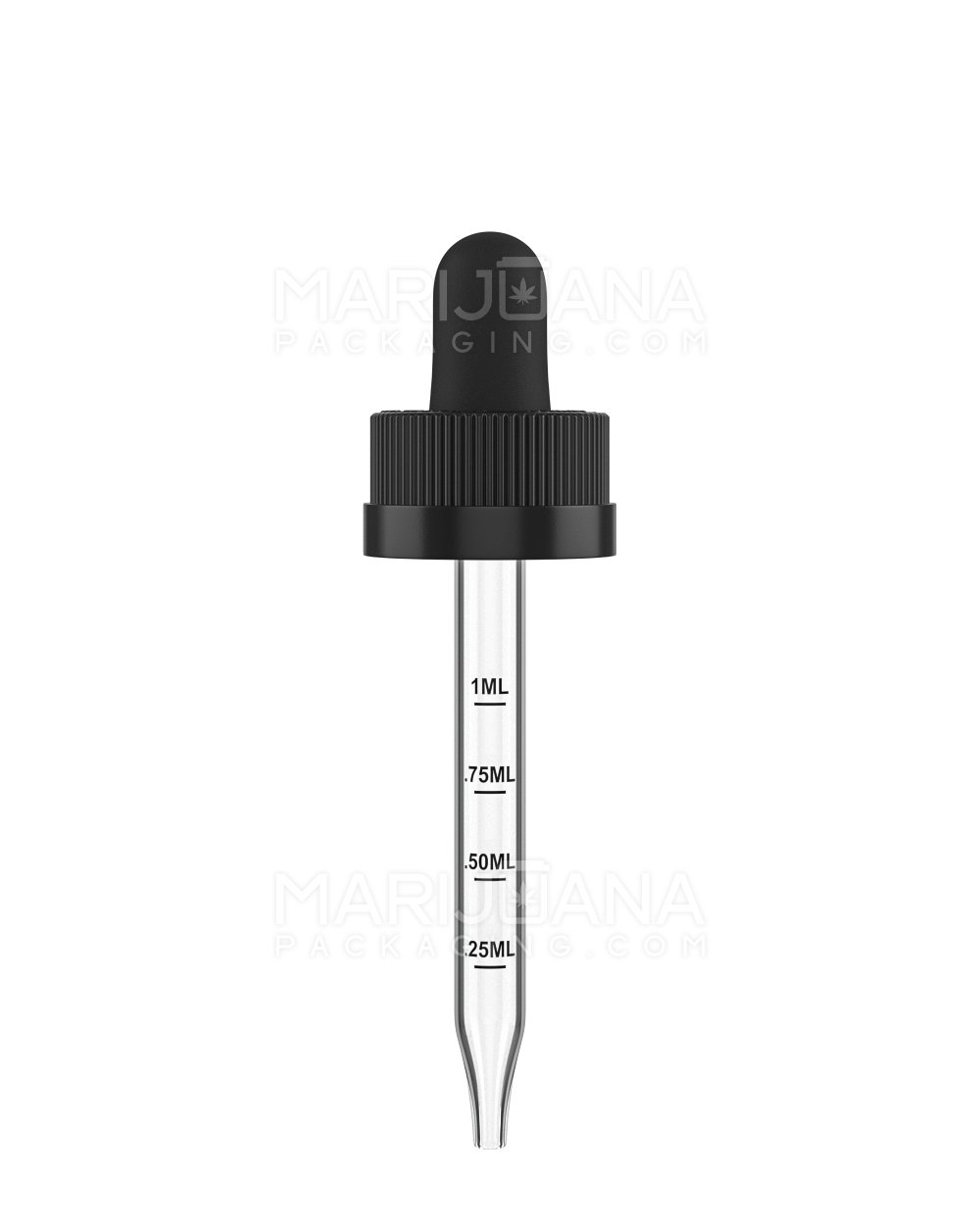 Child Resistant | Black Graduated Ribbed Glass Dropper Cap | 1oz - 0.8mL - 360 Count - 1