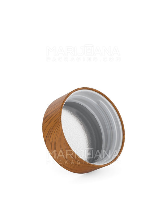 Child Resistant | Flat Push Down & Turn Plastic Caps w/ Foil Liner | 38mm - Walnut Wood - 144 Count - 2