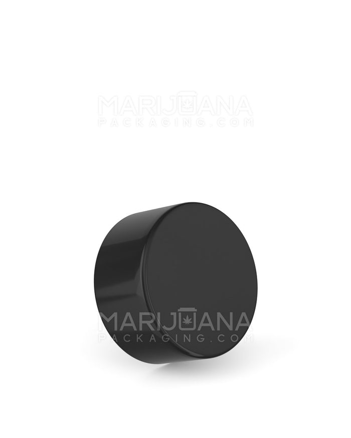 Child Resistant Smooth Push Down & Turn Plastic Caps w/ Foil Liner | 28mm - Glossy Black | Sample Image