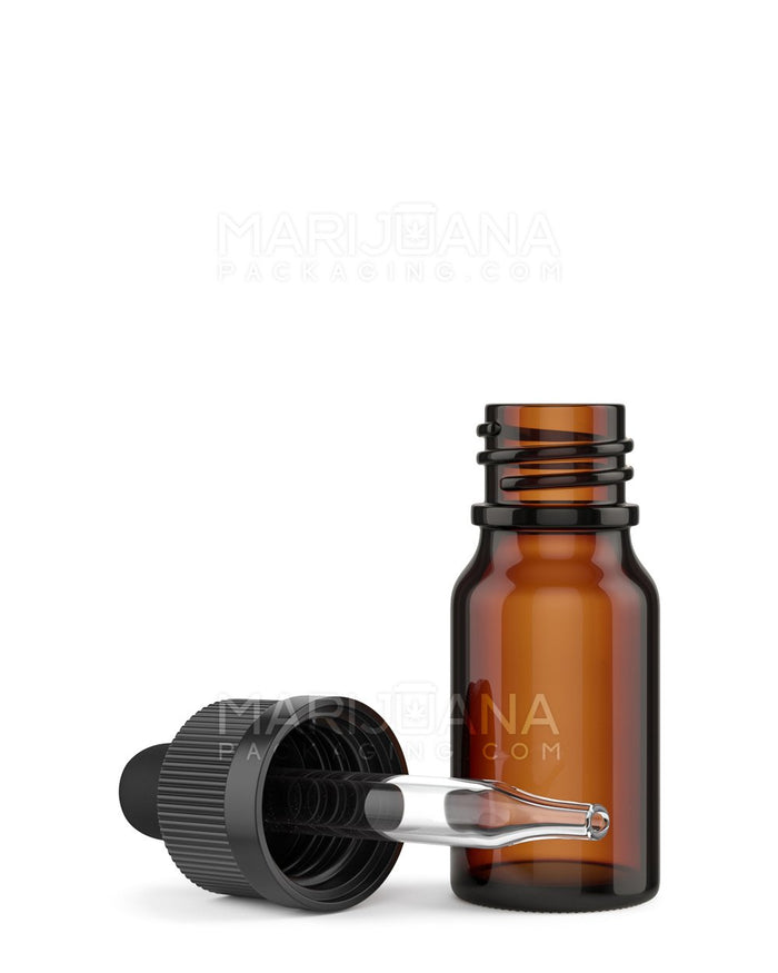 Child Resistant | Glass Tincture Bottles w/ Black Ribbed Dropper Cap | 10mL - Amber - 120 Count Image