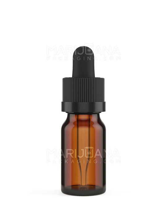 Child Resistant | Glass Tincture Bottles w/ Black Ribbed Dropper Cap | 10mL - Amber - 120 Count - 2